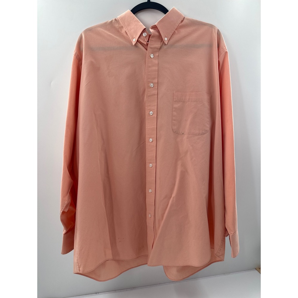 IZOD Mens Big Fit Stretch Button Down Shirt Orange Micro Check 18.5 34/35